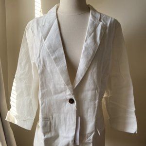 Womens White Blazer Notch Lapel One Button 100% Linen